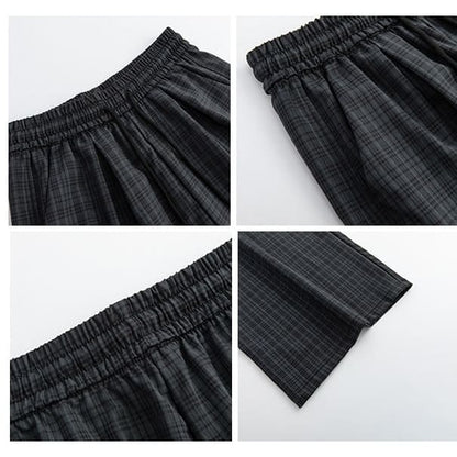 Plaid High Waist Drawstring Wide Leg Pants