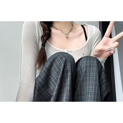 Plaid High Waist Drawstring Wide Leg Pants