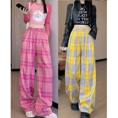 Plaid High Waist Wide Leg Pants