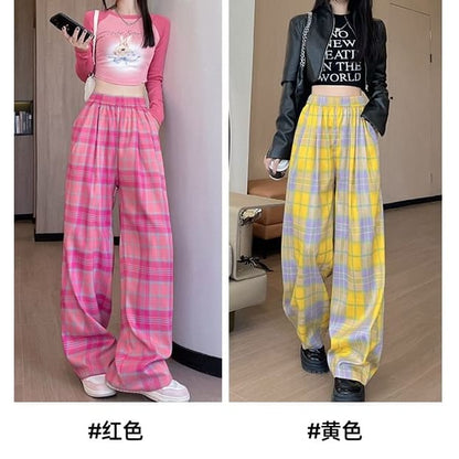 Plaid High Waist Wide Leg Pants