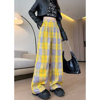 Plaid High Waist Wide Leg Pants