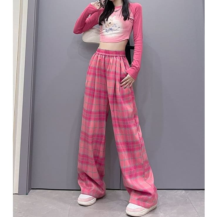 Plaid High Waist Wide Leg Pants