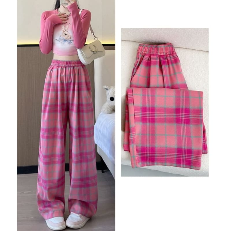 Plaid High Waist Wide Leg Pants