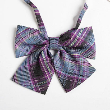 Plaid Japanese JK Bow Tie Shirt Accessories - Purple & Blue