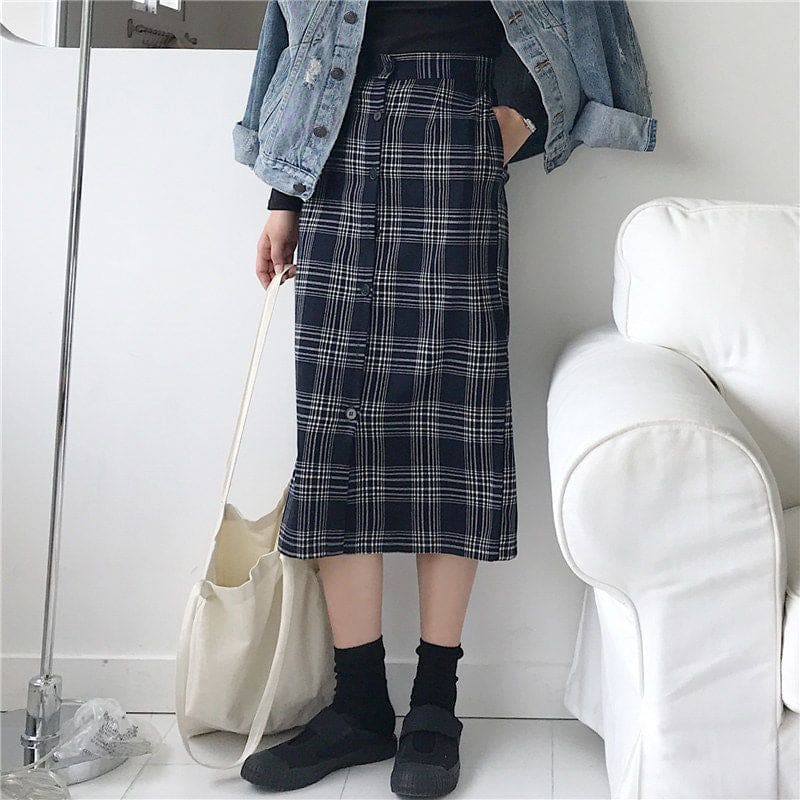 Plaid Midi Pencil Skirt