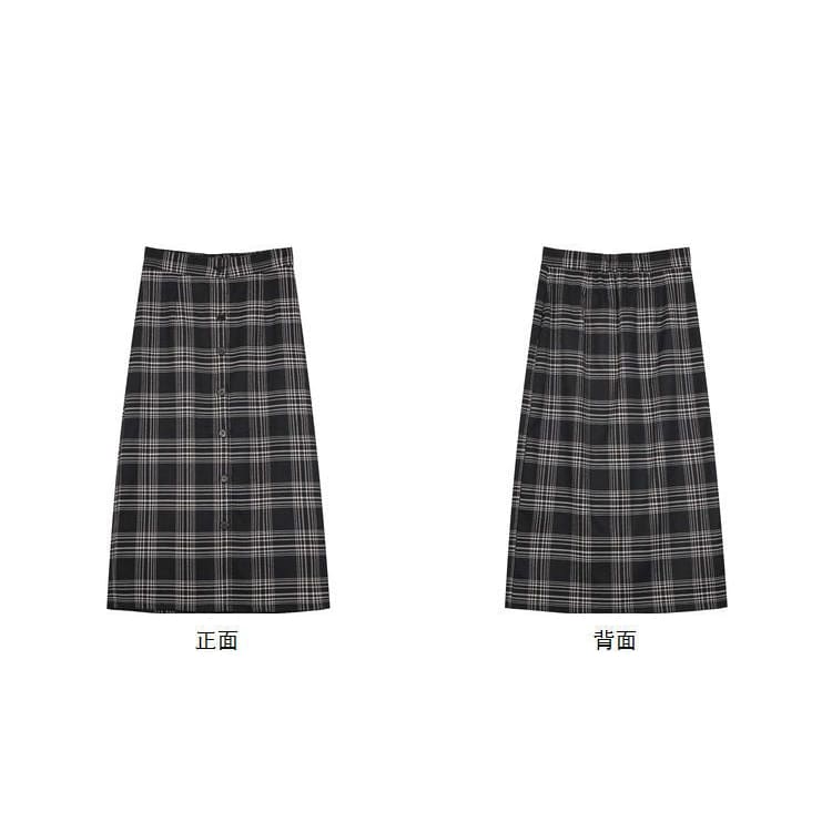 Plaid Midi Pencil Skirt