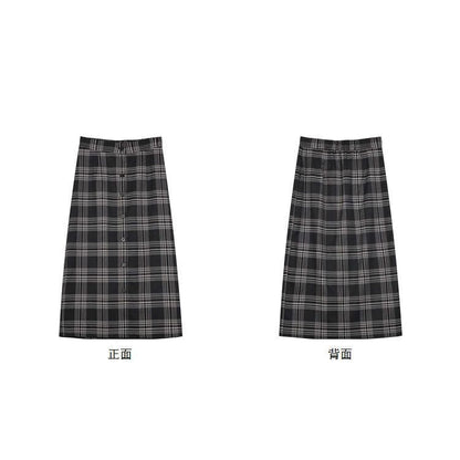 Plaid Midi Pencil Skirt