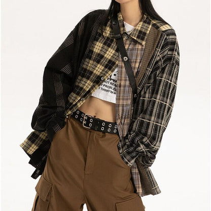 Plaid Oversized Shirt - S / Black - Jacket