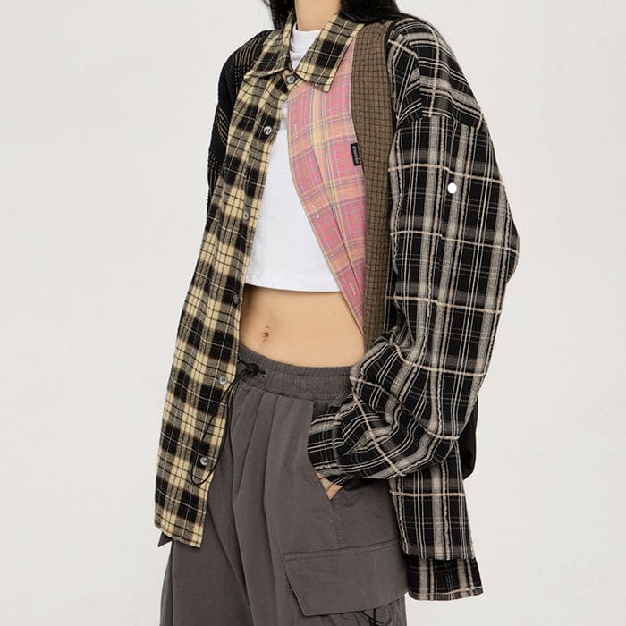 Plaid Oversized Shirt - S / Pink - Jacket