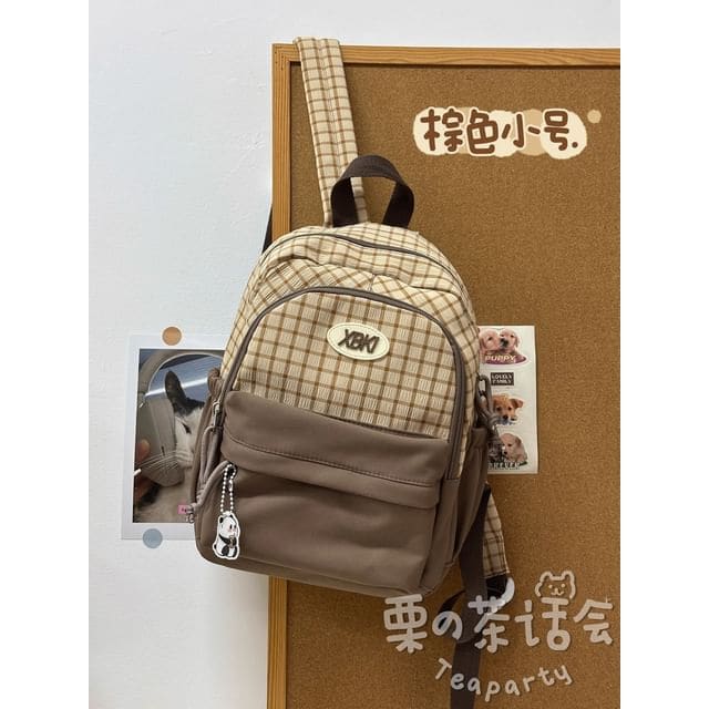 Plaid Panel Backpack / Bag Charm / Set - Without Charm