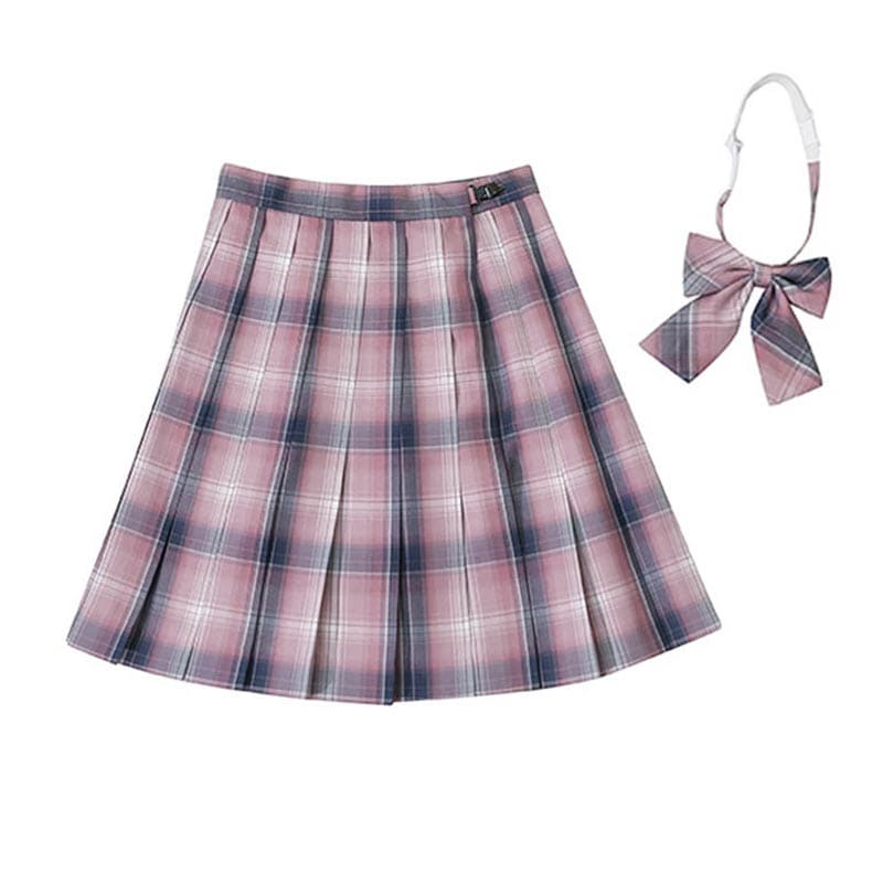 Plaid Print Pleated Skirt Bow Tie Set - Color1 / XS