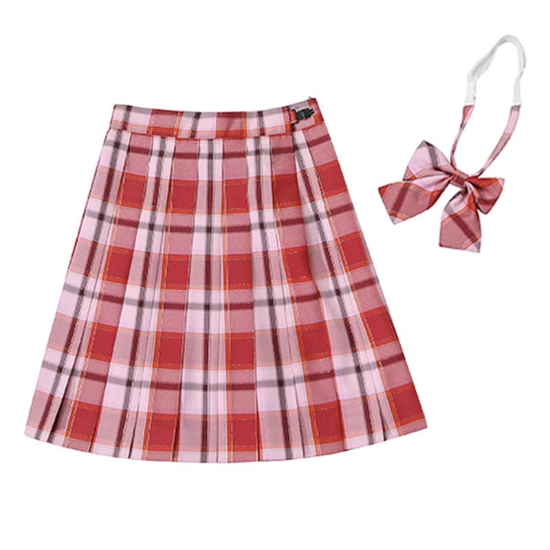 Plaid Print Pleated Skirt Bow Tie Set - Color10 / XS