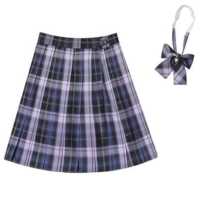 Plaid Print Pleated Skirt Bow Tie Set - Color11 / XS