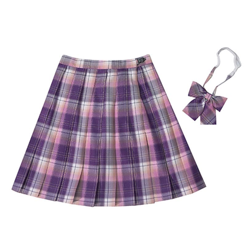 Plaid Print Pleated Skirt Bow Tie Set - Color12 / XS