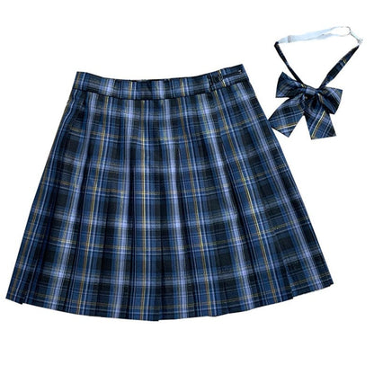 Plaid Print Pleated Skirt Bow Tie Set - Color15 / XS