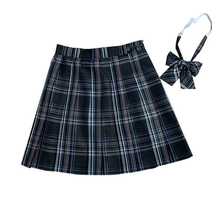 Plaid Print Pleated Skirt Bow Tie Set - Color16 / XS