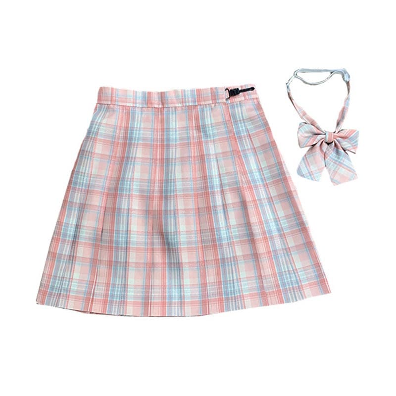 Plaid Print Pleated Skirt Bow Tie Set - Color17 / XS