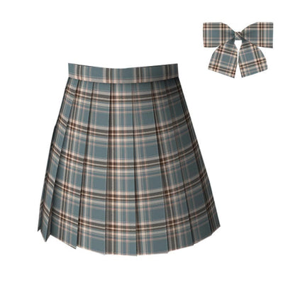 Plaid Print Pleated Skirt Bow Tie Set - Color19 / XS