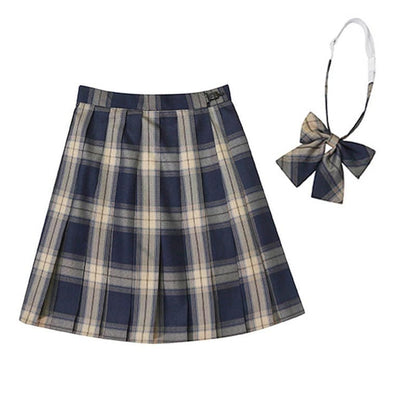 Plaid Print Pleated Skirt Bow Tie Set - Color2 / XS