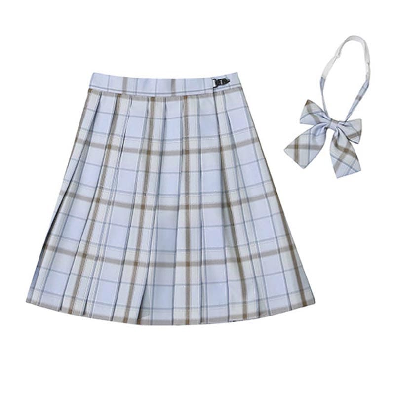 Plaid Print Pleated Skirt Bow Tie Set - Color3 / XS