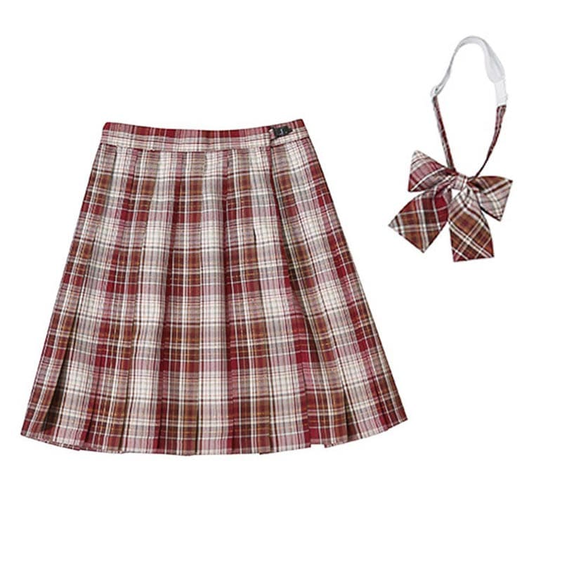 Plaid Print Pleated Skirt Bow Tie Set - Color5 / XS