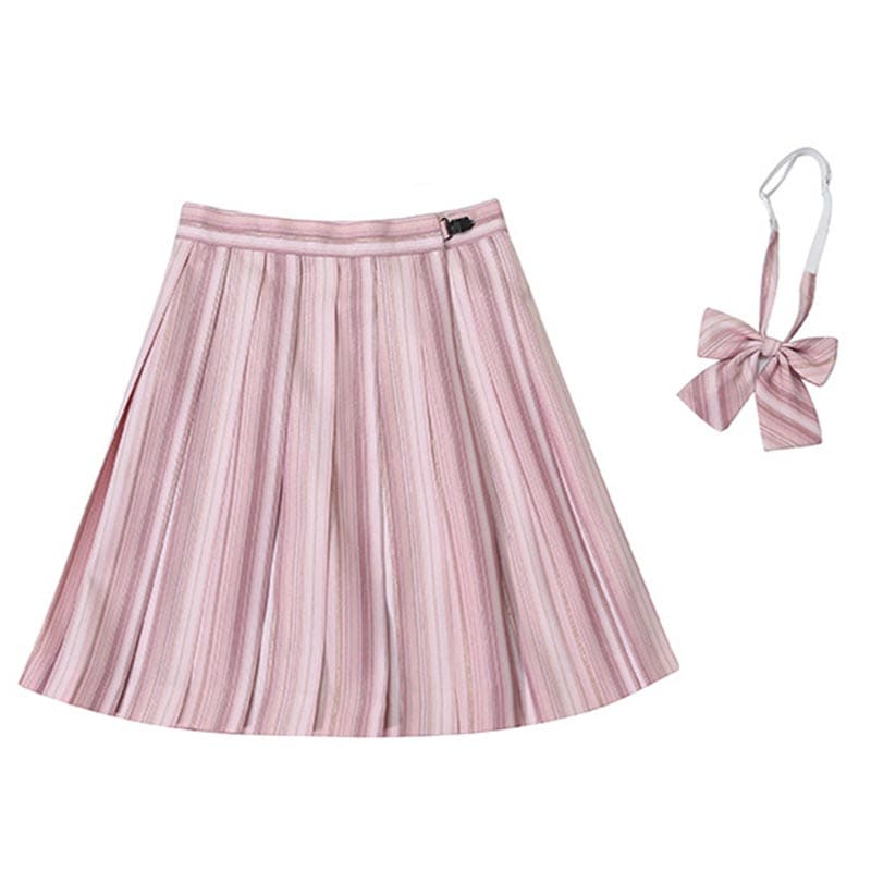 Plaid Print Pleated Skirt Bow Tie Set - Color6 / XS