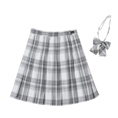 Plaid Print Pleated Skirt Bow Tie Set - Color8 / XS