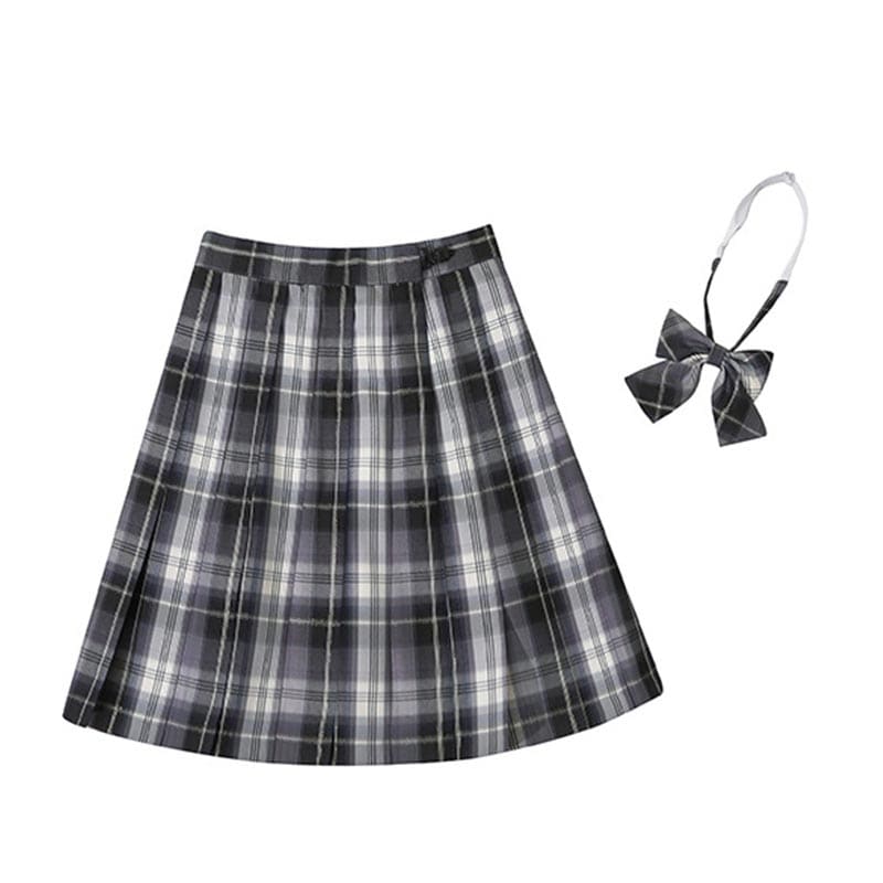 Plaid Print Pleated Skirt Bow Tie Set - Color9 / XS