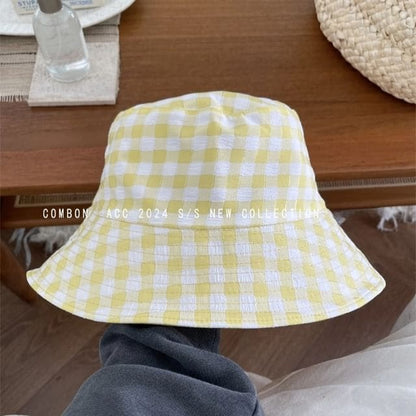 Plaid Reversible Bucket Hat - Yellow / One Size