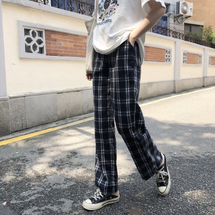 Plaid Straight Leg Pants