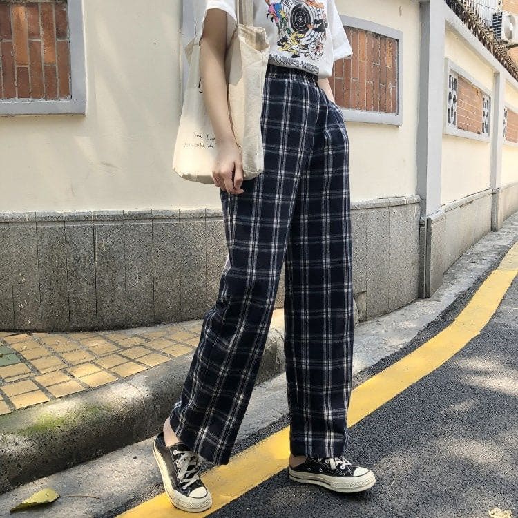 Plaid Straight Leg Pants