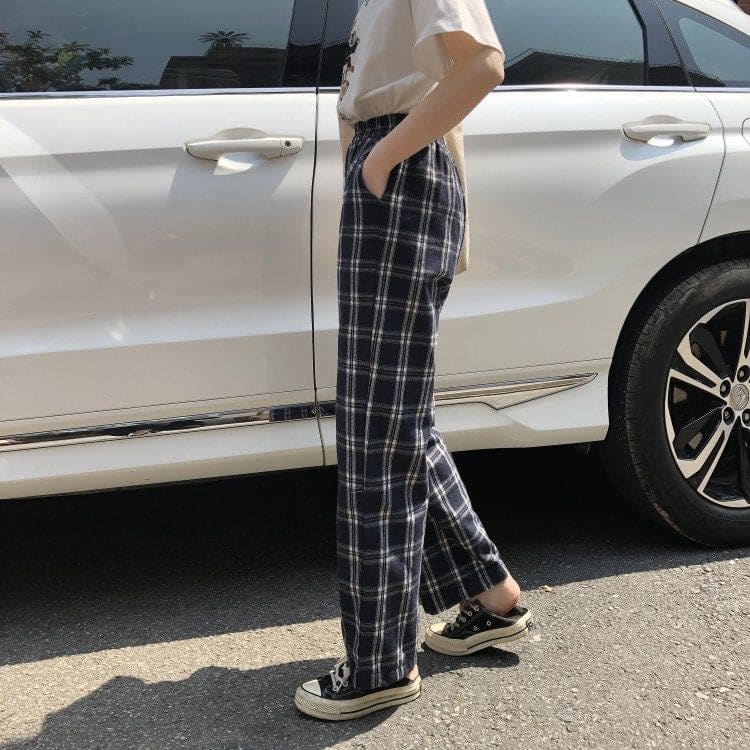 Plaid Straight Leg Pants