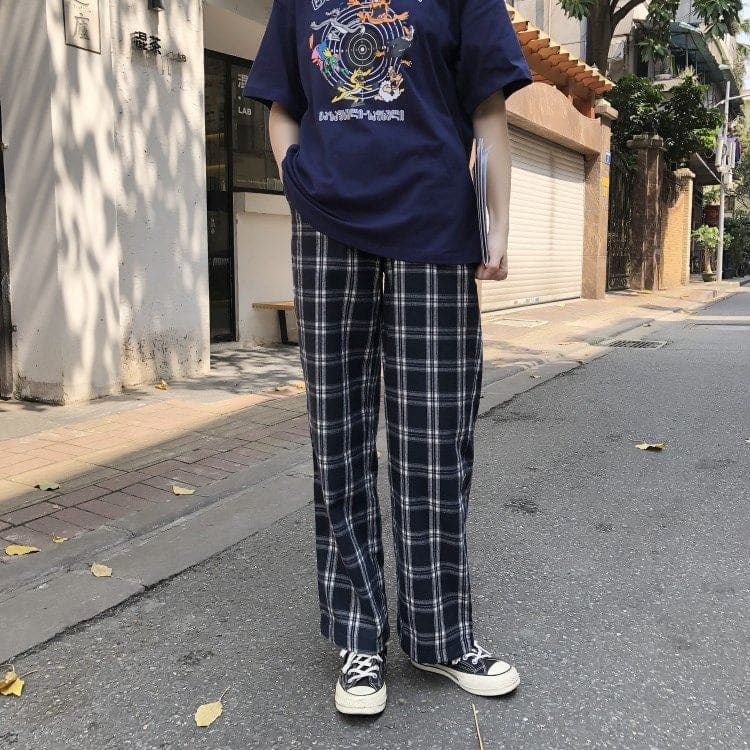 Plaid Straight Leg Pants