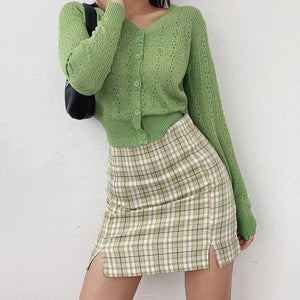 Plaid Striped Skirt - Skirt