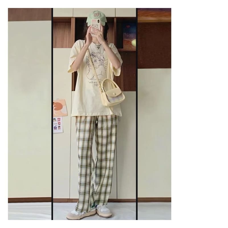 Plaid Wide Leg Pants (Various Designs)