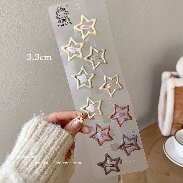 Plain Alloy Hair Clip / Set - Set of 10 - Star - Yellow &