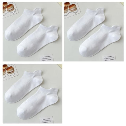 Plain Ankle Socks Set - Set of 3 Pairs - 01 - White