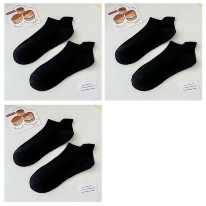 Plain Ankle Socks Set - Set of 3 Pairs - 03 - Black