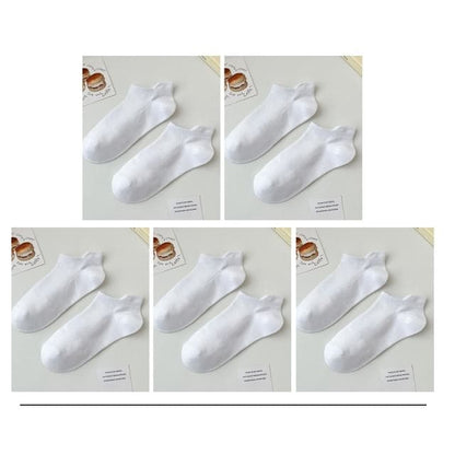 Plain Ankle Socks Set - Set of 5 Pairs - 05 - White