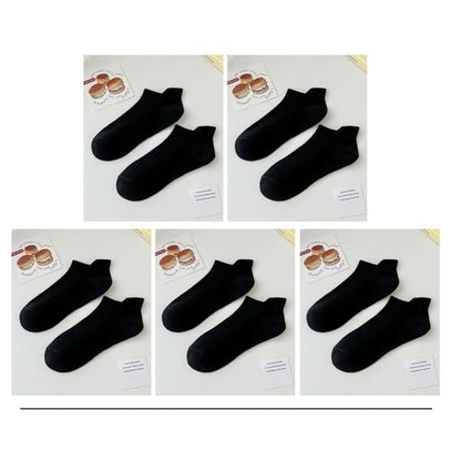 Plain Ankle Socks Set - Set of 5 Pairs - 06 - Black