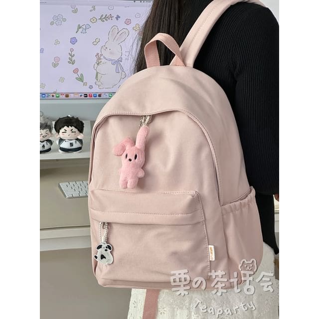 Plain Backpack / Bag Charm / Set - With Rabbit Charm - Pink