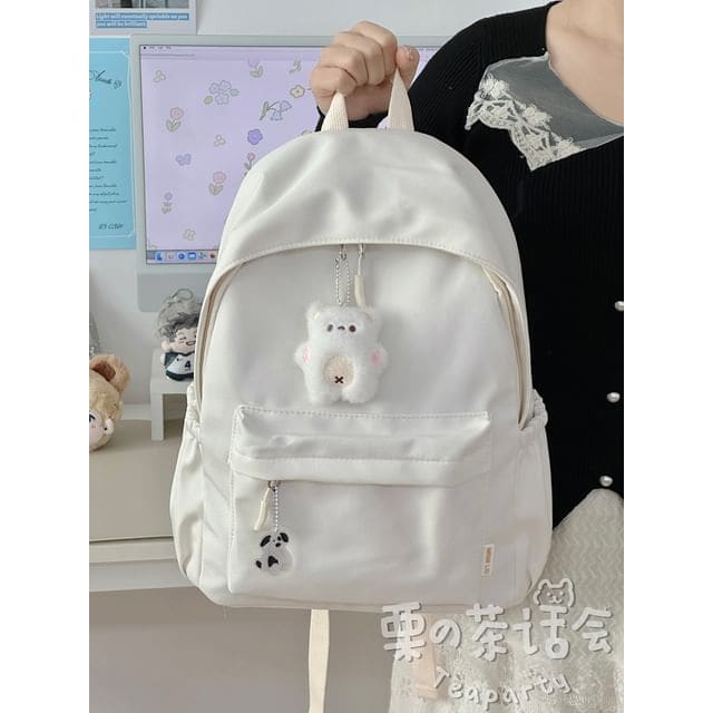 Plain Backpack / Bag Charm / Set - With White Bear Charm