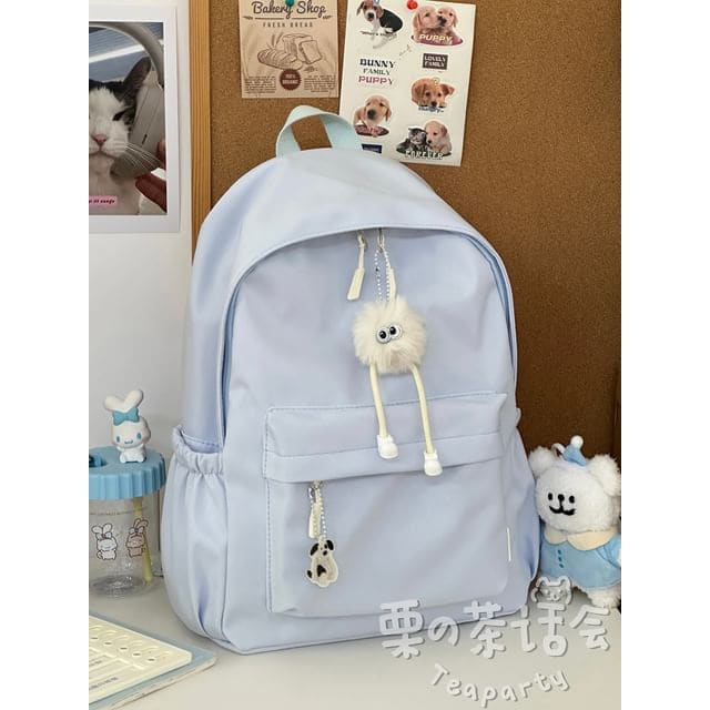 Plain Backpack / Bag Charm / Set - With White Hairball