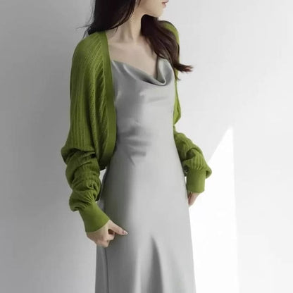 Plain Bolero Cardigan - Green / M