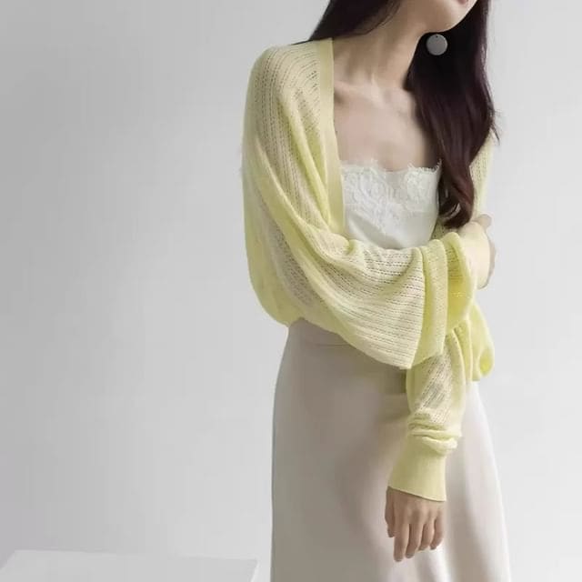 Plain Bolero Cardigan - Yellow / M