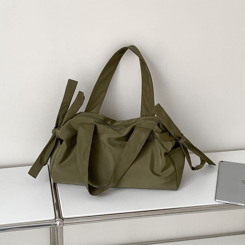 Plain Bow Accent Nylon Tote Bag