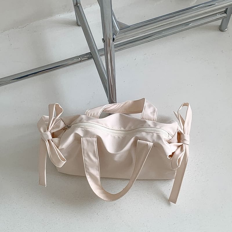 Plain Bow Accent Nylon Tote Bag