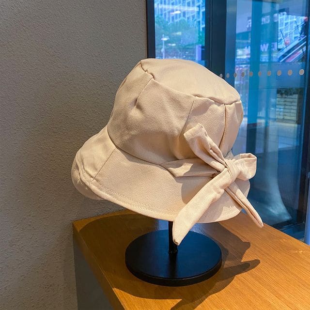 Plain Bow Bucket Hat - Beige / One Size