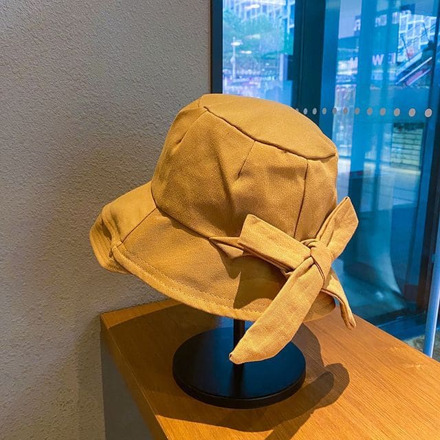 Plain Bow Bucket Hat - Camel / One Size