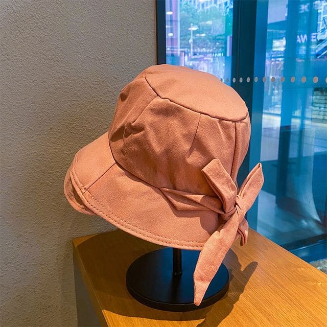 Plain Bow Bucket Hat - Pink / One Size